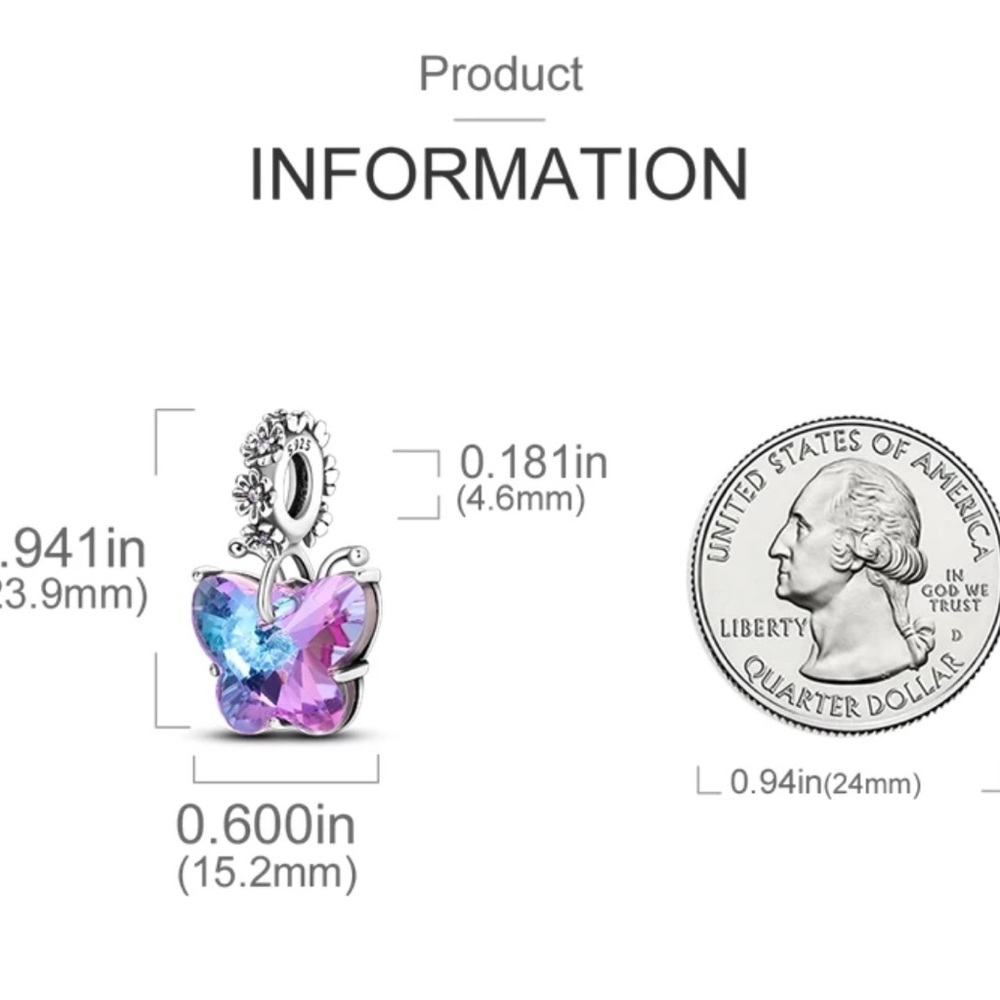 925 sterling silver Sparkling Stone Butterfly Flower Dangle Charm fit MULA